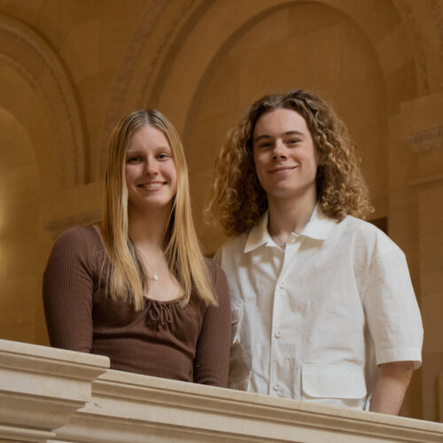 Zero Gravity members Zak and Annabel posing together at Harvard